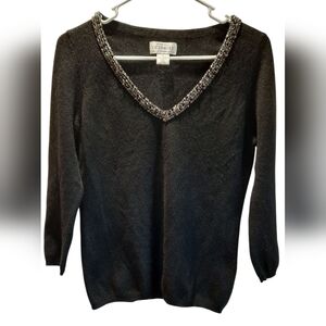 Sutton Studio Sweater Womans Medium Black Cashmere Beaded Business Casual Preppy